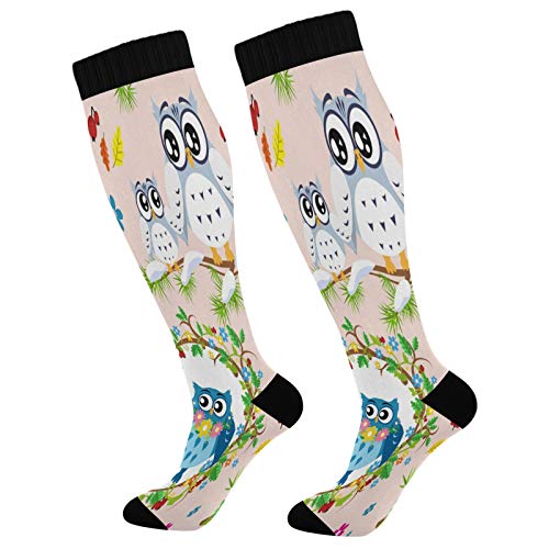 Nander Cartoon Lovely Owl Compression Socks Women Men For (20-30Mmhg) Athletic Sports,Running,Travel Knee High Stockings #TOP14