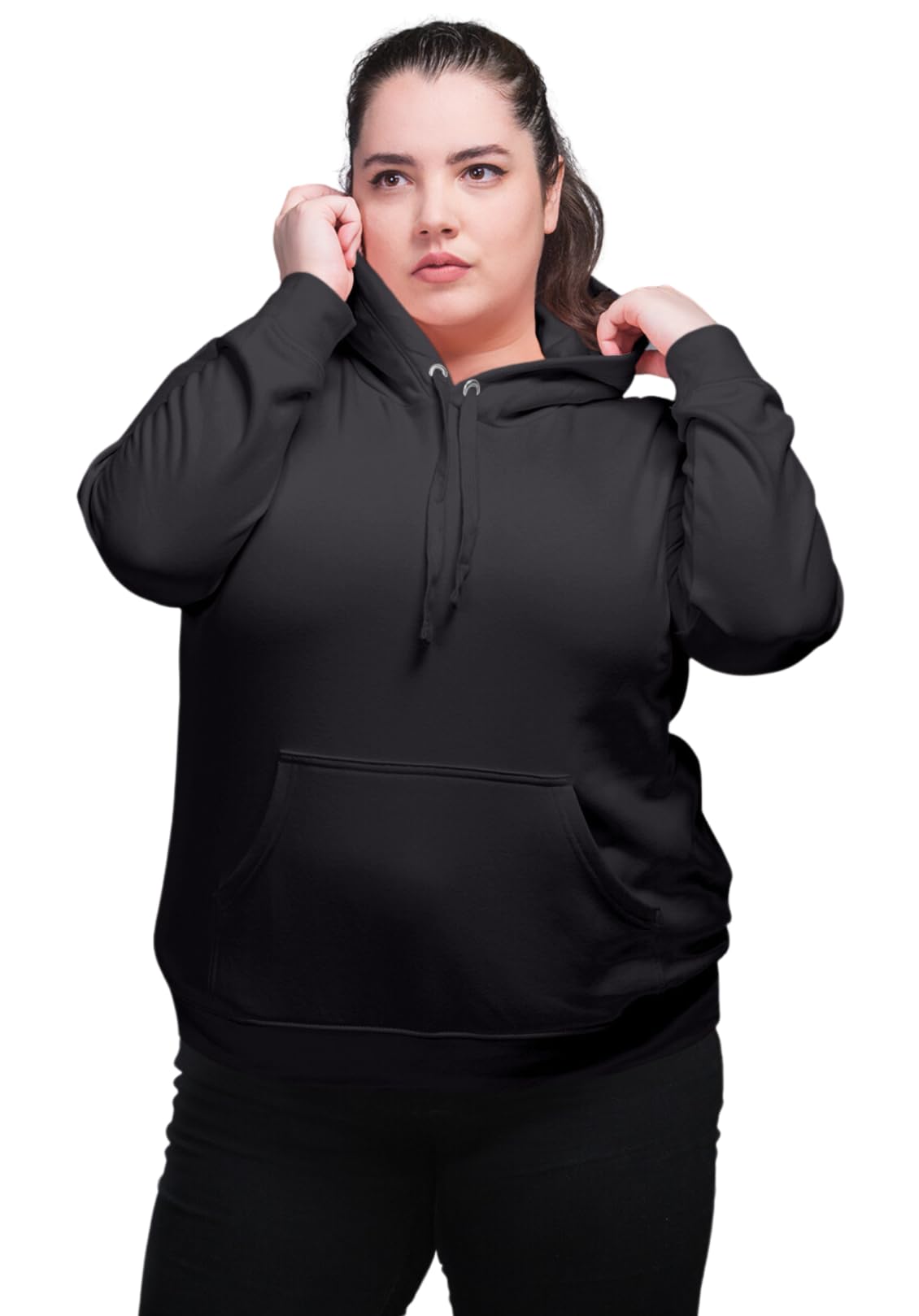 his'en'her Plus Size Hooded Sweatshirt for Women. 100% Cotton Plus Size Hoodie for Women|Stylish Hoodie for Running, Gym and Travel|Cotton Hoodies, Plus Size Sweatshirt for Women - Black-picture-38