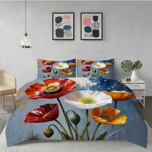 Housse de couette 90x190 fleur colorée en microfibre lavable machine - 3