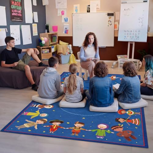 Drydiet Classroom Rug Elementary Educational Daycare Rug 11.8 x 6.6 ft Children of Many Cultures Shapes Large Preschool Carpet for Classroom Playmat for Kids Toddler Nursery School Early Learning by Drydiet - Image 3