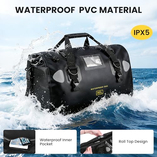 HOMIEE Bolso Seco Impermeable 40L, Bolsa de Viaje para Motocicleta con Cierre Roll Top y Correas para Hombro, Bolsillo Exterior de Malla con Cremallera para Camping, Kayak, Pesca y Viajes miniatura 3