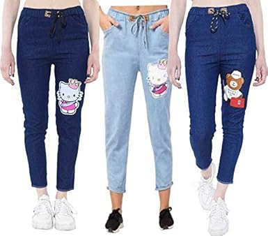 KIFAYATI BAZAR Girls Slim Fit Jeans/Joggers/Bottom Pack of 3