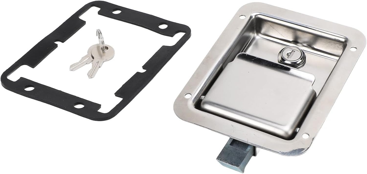 Klamka Zamek Skrzyni Narzędziowej 140x108 mm Stal Szlachetna Polerowana, Zamek Wpuszczany Do Skrzyni Pickup, Przyczepy, RV, UTV, ATV