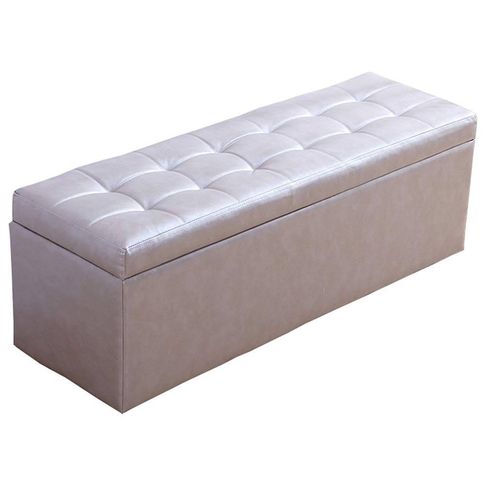 Pouf repose-pieds rectangulaire argenté en similicuir PU avec grand casier de rangement intégré
