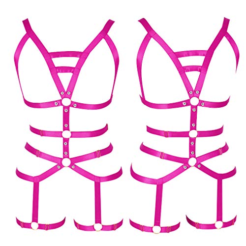 Petmhs Women's Full Body Harness Garter Belt Stockings Lingerie Elastic Suspender Belt (Rose Red) #TOP2