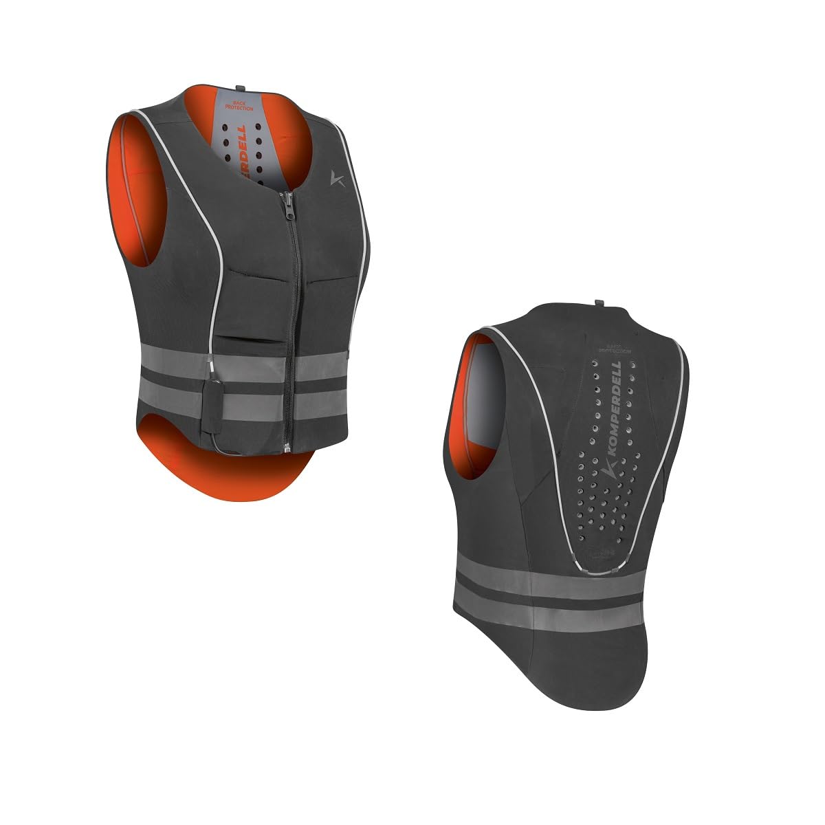 Komperdell - Ballistic High Visibility Flex Fit - kamizelka ochronna do sportów jeździeckich Kolor: czarny/neonowy pomarańczowy - rozmiary: XXS - XXL (XS)