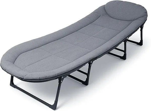 SnozeFlex Chaise Lounge Chair, Folding Cot, 6-Angle Adjustable Camping Cot with Mattress for Patio and Beach, Foldable Bed Portable Heavy Duty Lay Flat Reclining with Pillow (Gray, M - 70'')