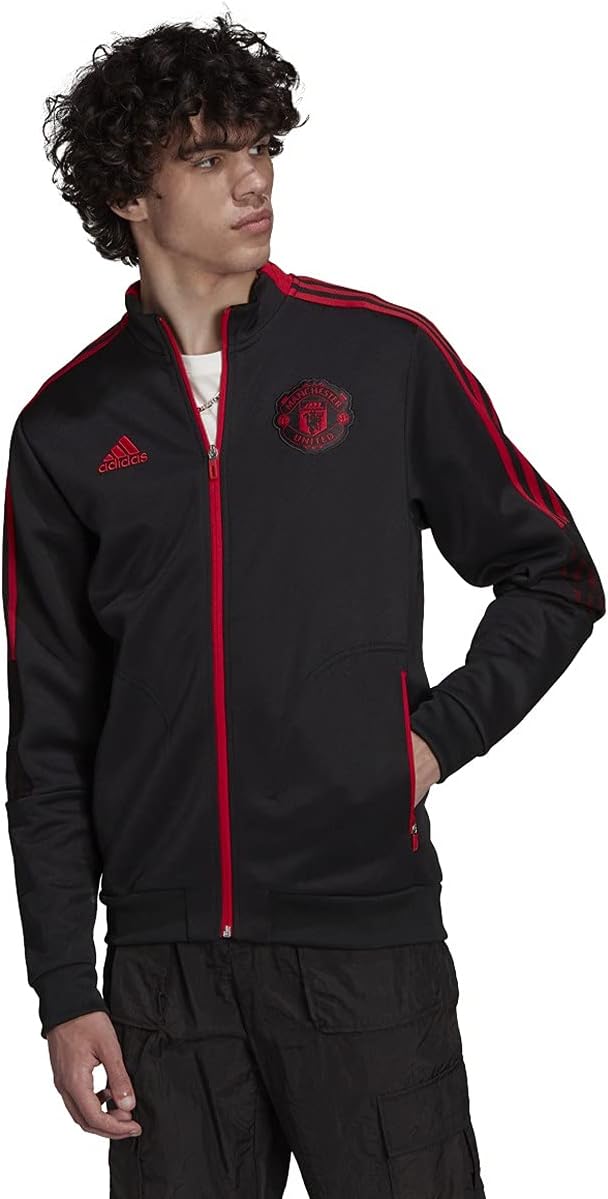 adidas Men's 2021-22 Manchester United Anthem Jacket (Black/Real Red, Small)