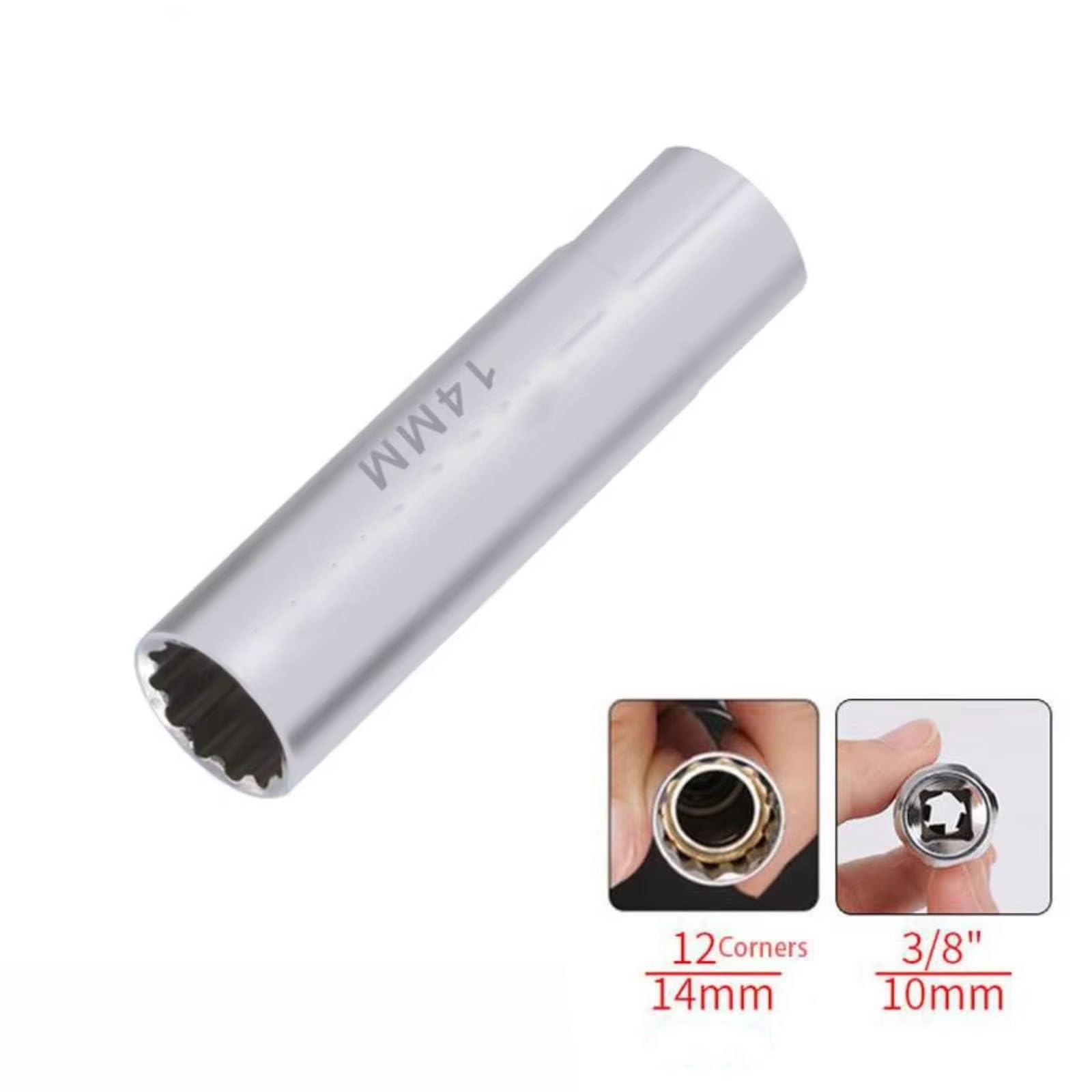 Llave bujía Encendido Llave para Bujías Coche Herramienta Reparación De Extracción De Enchufe De Bujía Magnética 3/8 12 Ángulos Finos Delgada para Pared(1set)