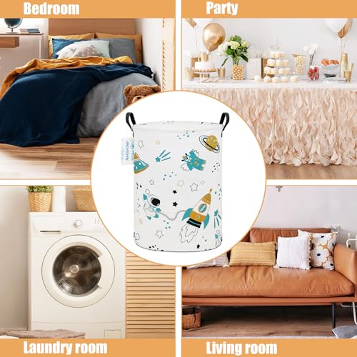 Image of Laundry Hamper Fabric Organizer Collapsible Basket Space Astronaut | Waterproof Storage Bin Kids Toy Clothes Baskets for Gift Children Nursery Bedroom Bathroom