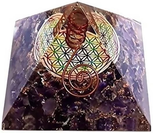 Jet Amethyst Flor de la Vida Chakra Orgón Pirámide Libre Folleto Terapia de Cristal Piedras Gemas de Cristal