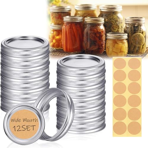 24Pcs Rust-Proof Wide Mouth Mason Jar Lids and Rings Canning Lids with Bands Wide Mouth for Ball or Kerr Large Mouth Mason Jars Lid