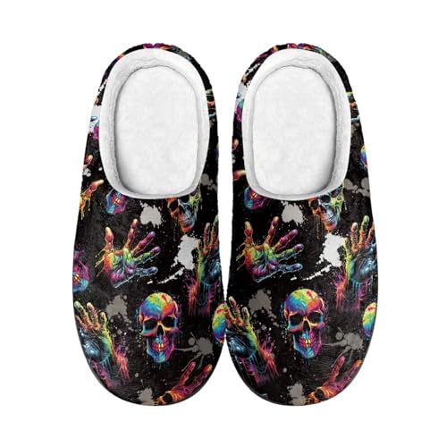Chaussons squelette antidérapants homme en peluche douce d'hiver