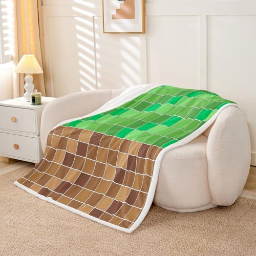 Image of Erosebridal Gaming Plaid Fleece Blanket Baby 30 inchx40 inch Geometric Checkered Gamer Sherpa Blanket Checkerboard Games Fuzzy Plush Throw for Kids Boys Girls,Brown Green Grids Decor for Bed Couch