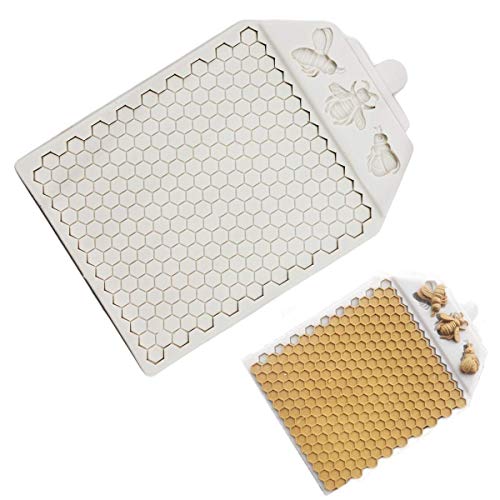 Xidmold Biene Waben Muster Fondant Mould Bienenwaben Bienenwabe Form DIY Silikon Fondant Formen Candy Gummy Silikonform Backform Schokoladenform Kuchen Süßigkeiten Gelee Backformen Tortendeko Cover