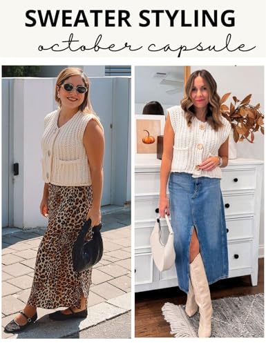 Flygo Womens Sleeveless Sweater Vest 2025 Fall Sweaters Loose Crop Knit Top Chunky Crochet Button Cardigan Sweaters4