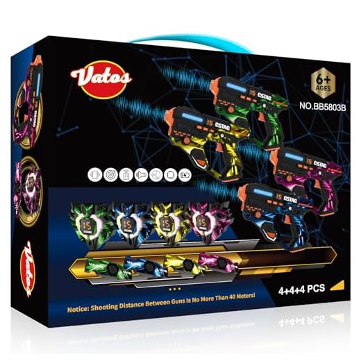 VATOS Wiederaufladbares Laser Tag Set mit 360°Sensoren für 4 Spieler, 2,4 GHz Infrarot Echtzeit Datenanzeige,Familien und Gruppen Spiel für Kinder und Jugendliche Geschenke für Kinder ab 6 Jahren
