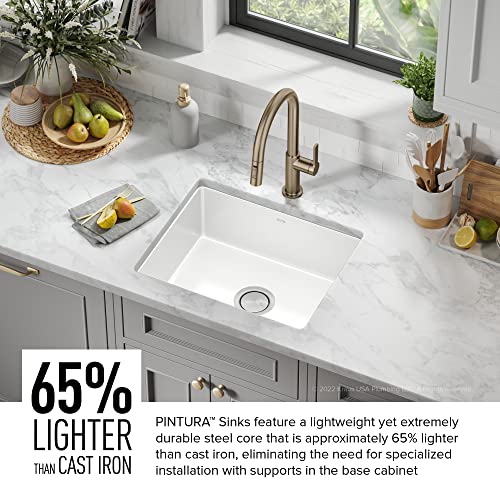 KRAUS Pintura 21-inch Porcelain Enameled Steel Undermount Single Bowl Kitchen Sink in White, KE1US21GWH by Kraus - Image 4