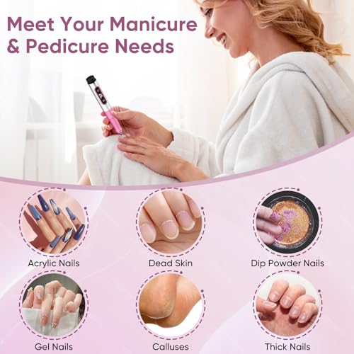 Oukzon Nagelfräser Kabellos, 13 in 1 Elektrische Nagelfeile Fräser für Gelnägel, Nagelfräser für Gelnägel 25000 U/Min, USB Wiederaufladbare Maniküre Set Elektrisch, 5 Gear Electric Nail Drill