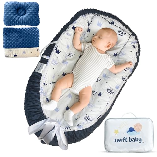 Baby Lounger, Baby Blanket, and Baby Lounger Pillow Set for Newborn (0-24 mo), Baby Nest, Soft Pillow and Lounger - Must-Have Baby Essentials for Newborn Registry Search and Co-Sleeping.