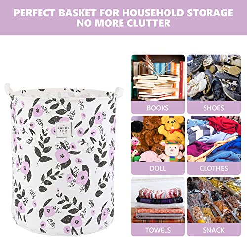 Image of Large Foldable Laundry Basket Organizer Holder portable tall collapsible laundry hamper nusery Storage Basket Bin with Handles Canvas & Waterproof lining for Household Items (Floral Purple)