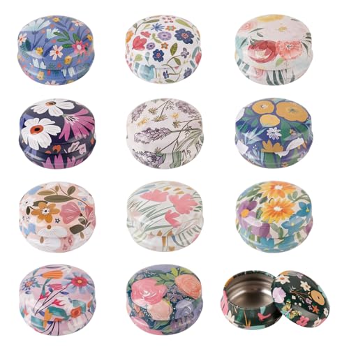 FRUHLING Lot de 12 pots métalliques vides pour bougies - Pots ronds en verre pour bougies avec couvercle - Petites boîtes de voyage pour crème, lotion,...