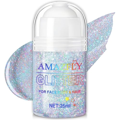Roll-on Holographic Body Glitter Gel for Body Hair Face Chameleon Color Changing Glitter Gel Under Light Chunky Mermaid Sequins Festival Party Rave Accessories Shimmer Makeup (Glint-Rainbow)