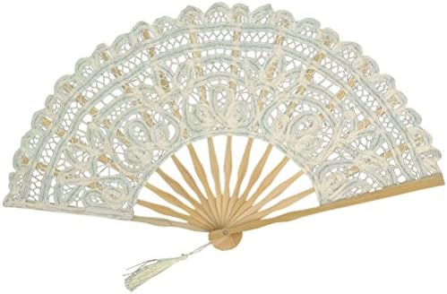 BESTOYARD Lace Folding Fans Cotton Hand Fan Bamboo Fan Lace Foldable Fan Gift for Women Ladies (Beige)