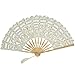 BESTOYARD Abanico plegable de encaje de algodón, abanico de bambú, abanico de encaje plegable, regalo para mujeres y mujeres (beige)