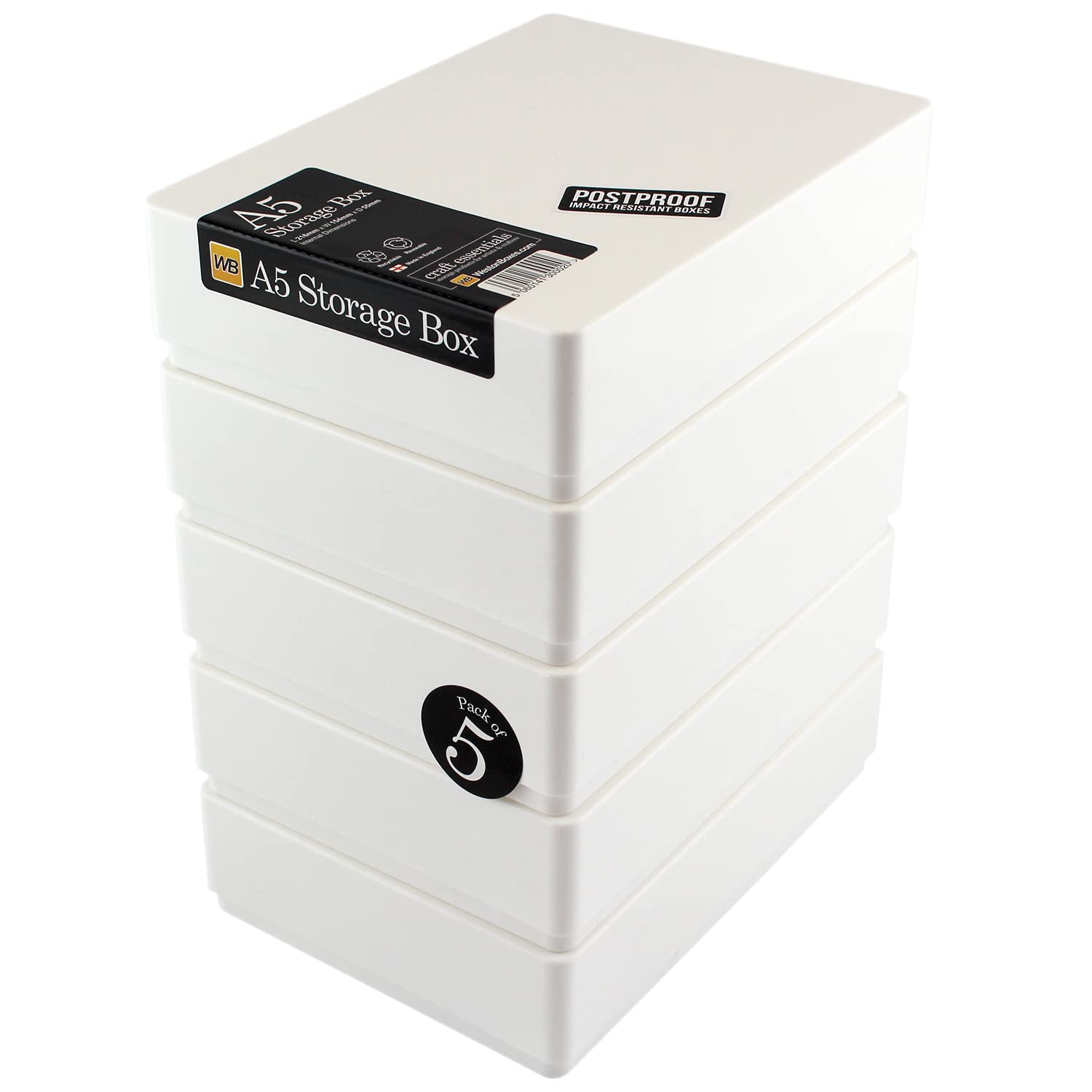 Westonboxes White A5 Opaque Storage Box With Lid, Craft And Office Storage