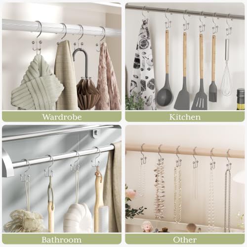 Image of Amazer Shower Curtain Hooks Rings, Double Shower Curtain Hooks Rust Proof Stainless Steel Shower Curain Hangers 12Pcs, Polished Nickel Shower Hooks for Bathroom Shower Curtain Rod