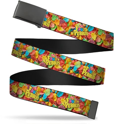 Buckle-Down The Flintstones Belt, Flip Web Belt Post Fruity Pebbles Logo and Vivid Cereal Multi Color, 1.5 Inch Wide, Fits up to Size 42
