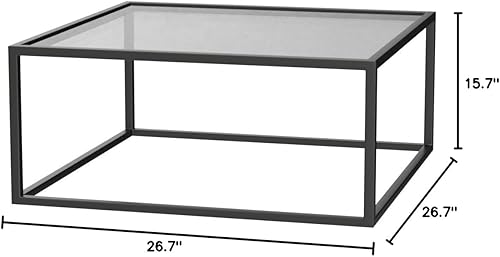 Miniatura 2 de SAYGOER Mesa de centro de cristal negro, pequeñas y modernas, 26.7 pulgadas, mesa central cuadrada de vidrio templado, para sala de estar, oficina