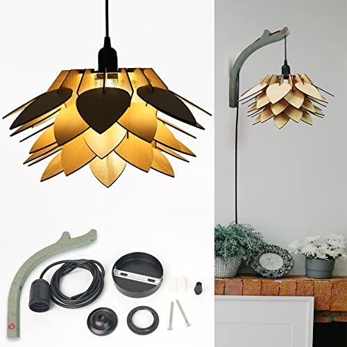 M93DVN Wooden Light Boho Decor Stone Lotus Shape Handmade, Wooden Pendant Light, Wooden Wall Lamp Sconces, Wooden Light Fixtures Ceiling Hanging for Living Room Boedrom Hallway Kitchen Dining Room