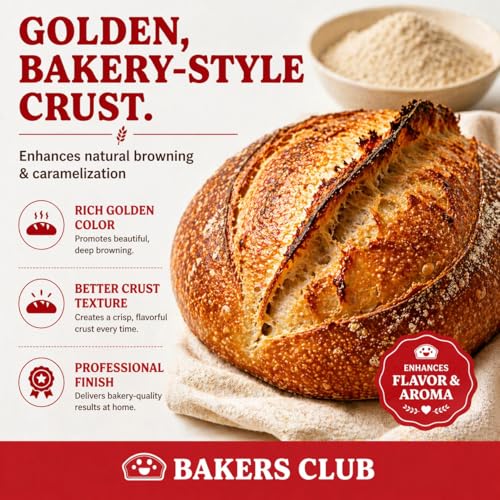 Image of Bakers Club Artisan Diastatic Malt Powder 10oz - Enhance Flavor, Crust, Rise, Texture - Baking Bread, Pizza Crust, Pretzels, Desserts, Muffins, Bagels, Sourdough, Milkshakes - Made in USA, Malted Barley Flour 10oz