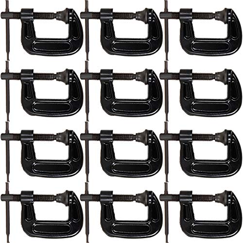 MAVENPICK 12 Piece 1 Inch C-Clamp Set - Industrial Strength, Quality Iron C Clamps for Woodworking, Welding, and Building