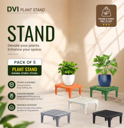 Image of DVI Heavy Duty Multicolour Plant Stand | Pack of 5 | Strong, Durable, Rust-Proof | Supports Up to 200 Kg | Indoor & Outdoor Use | Pot Stand for Big Size Plants | All Weather Resistant Pot Stand