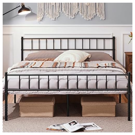 Yaheetech Cadre de lit Noir Lit Double en Métal pour Adultes Grande Espace en Lattes 160x200 cm