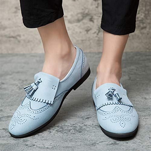 HOOENG Smoking Loafer for Men Tassel Wing tip Brogue Embossed Loafer Shoes Flat Heel Flexible Lightweight Resistant Anti-Slip Driving Slip On (Color : Blue, Size : 10.5)3