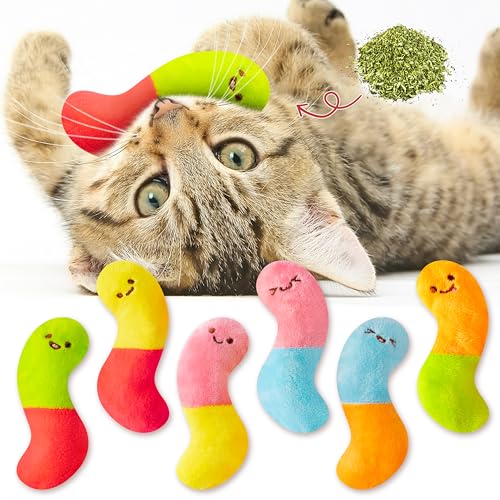 L1rabe Worm Candy Catnip Stuffed Toys - Summer Black Cat Appreciation Day 6P Colorful Worm Cat Toys, Funny Indoor Cats Chew Bite Kick Tools, Interactive Pet Supplies Cat Lovers Kittens Birthday Gifts