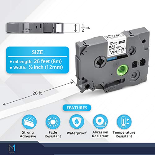 Mata1 Label Tape Refills (Black on White, 0.47" x 26.2' / 12mm x 8m, 4 Pack), Compatible with Brother P-Touch Label Makers PT-D210, PT-H110, PT-P710BT, TZe-231 Laminated Tape Replacement Cartridges - Thumbnail 4