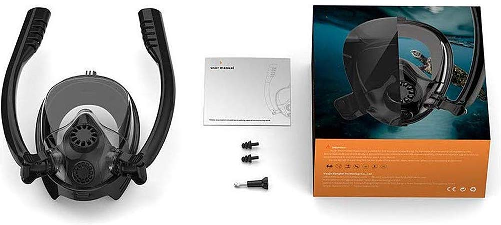 maschera da snorkeling maschera subacquea maschera integrale bambini adulti 180° campo visivo anti-appannamento labbro guarnizione in silicone pieghevole set da snorkeling, Nero , XS (kinder)