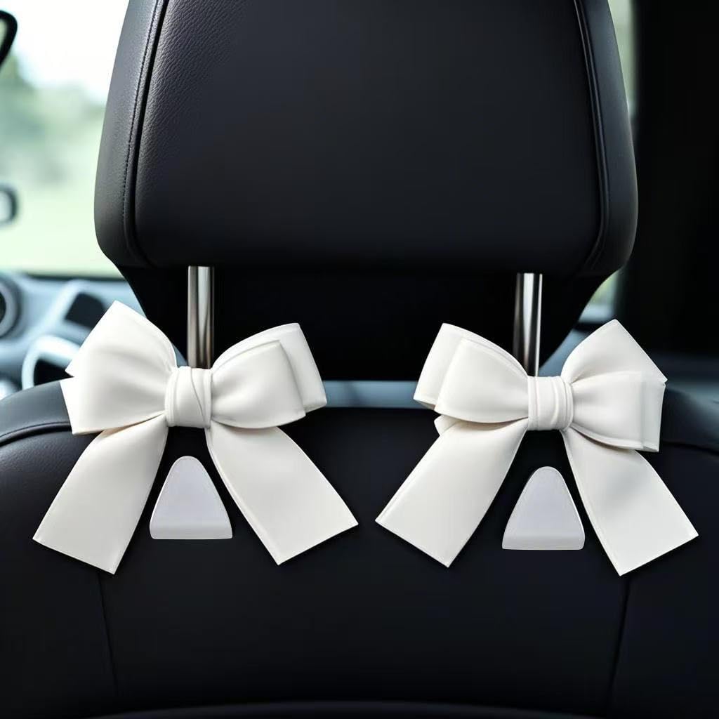 That one XZHJJF 2-Pack Car Purse Hooks for Hanging Purses and Bags, Cute Bow car seat headrest Hooks for Hanging car Purse Hooks. (White)