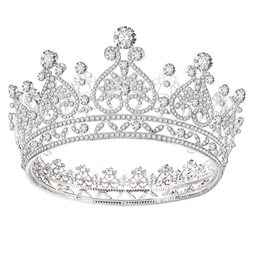 Crystal Tiara and Crowns for Women, Queen Crown Silver Birthday Crown and Tiaras for Girls Hair Accessories for Wedding Prom Birthday Party Valentines Costume