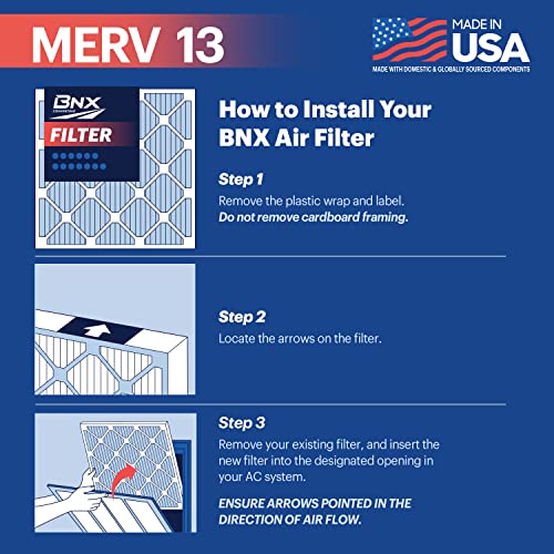 Image of BNX TruFilter 20x24x1 Air Filter MERV 13 (4-Pack) - MADE IN USA - Electrostatic Pleated Air Conditioner HVAC AC Furnace Filters for Allergies, Pollen, Mold, Bacteria, Smoke, Allergen, MPR 1900 FPR 10