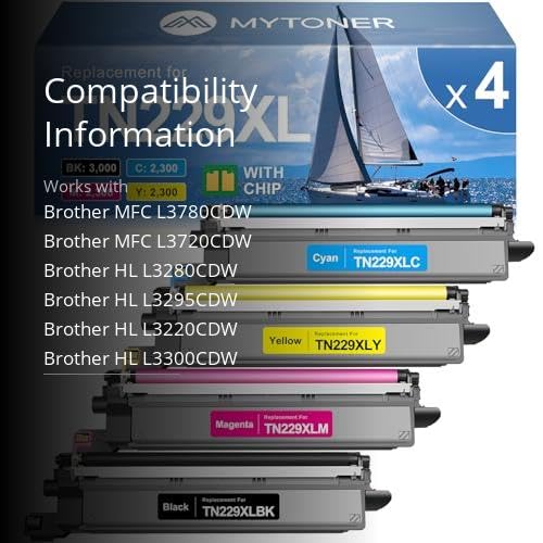 MYTONER Compatible Toner Cartridge Replacement for Brother TN229XL TN229 XL Toner Cartridges for MFC-L3720CDW MFC-L3780CDW HL-L3280CDW HL-L3220CDW HL-L3300CDW Printer (4 Pack TN-229XLBK/C/M/Y)