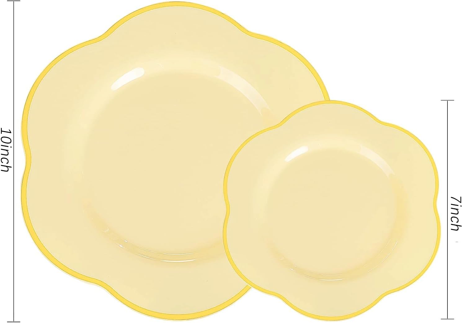 Liacere 50PCS Yellow Plastic Plates - Heavy Duty Disposable -Yellow and Gold Include 25PCS 7inch and 25PCS 10inch Plates for Mother's Day & Baby Shower & Easter Day