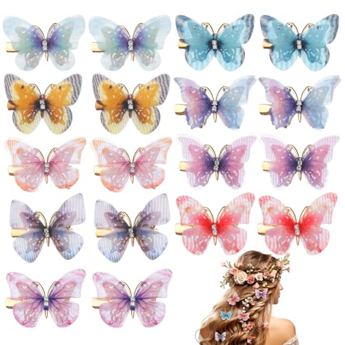 SHENLIU 18Pcs Moving Butterfly Hair Clips, Glitter Butterfly Clips for...