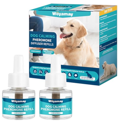 Image of Woyamay Dog Calming Diffuser Refills - Dog Pheromones Calming Diffuser for Dogs Relieve Anxiety & Stress, 2-Month Supply Dog Pheromone Diffuser Refills (Fits All Common Diffuser Heads)