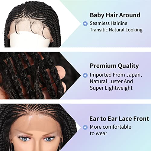 Kalyss 13X5 Lace Front Box Braided Wigs With Natural Looking Curly Ends Side Parted Synthetic Lace Frontal Twist Braids Wig With Baby Hair #TOP2